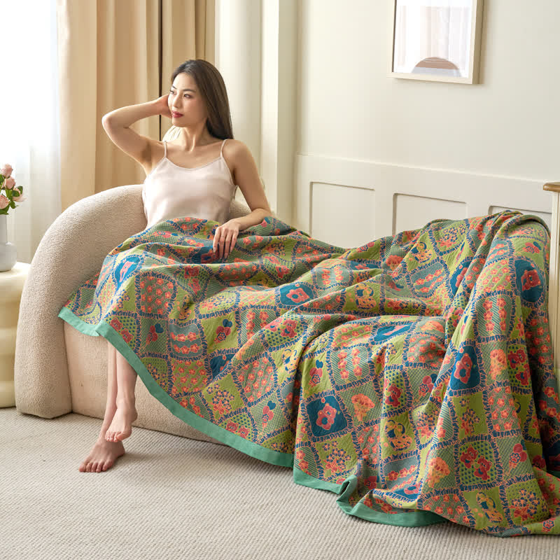 Couverture en gaze de coton jacquard double épaisseur avec motif ours