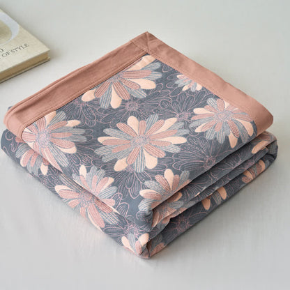 Couverture jacquard teinte en fil en gaze de coton fleurie