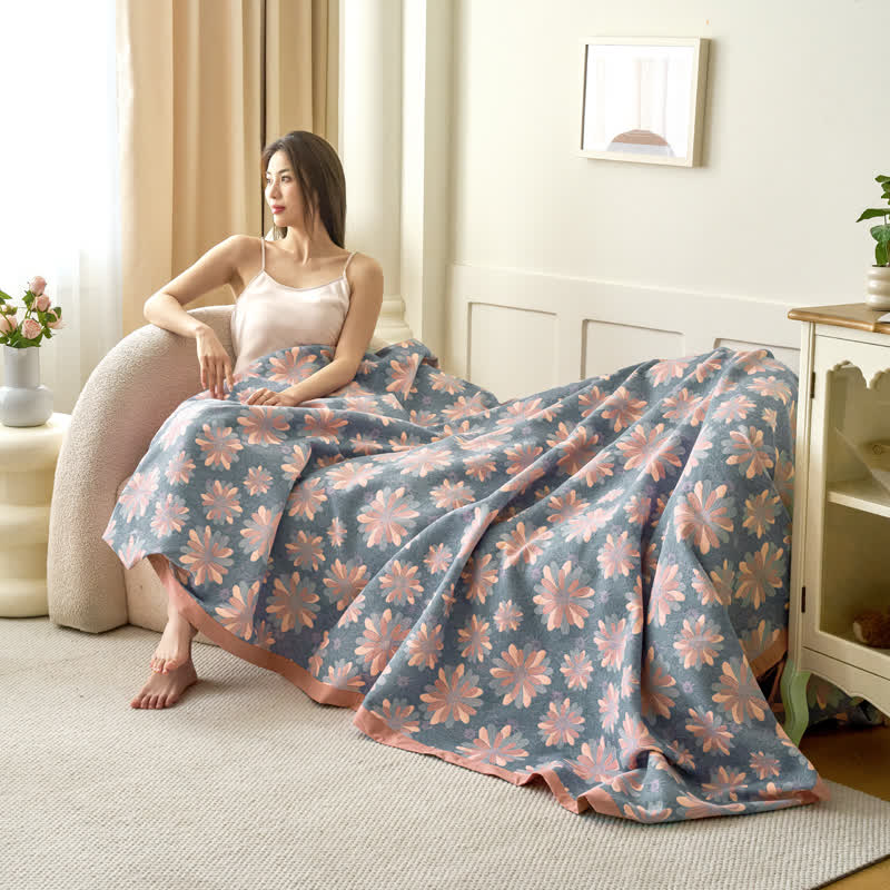 Couverture jacquard teinte en fil en gaze de coton fleurie