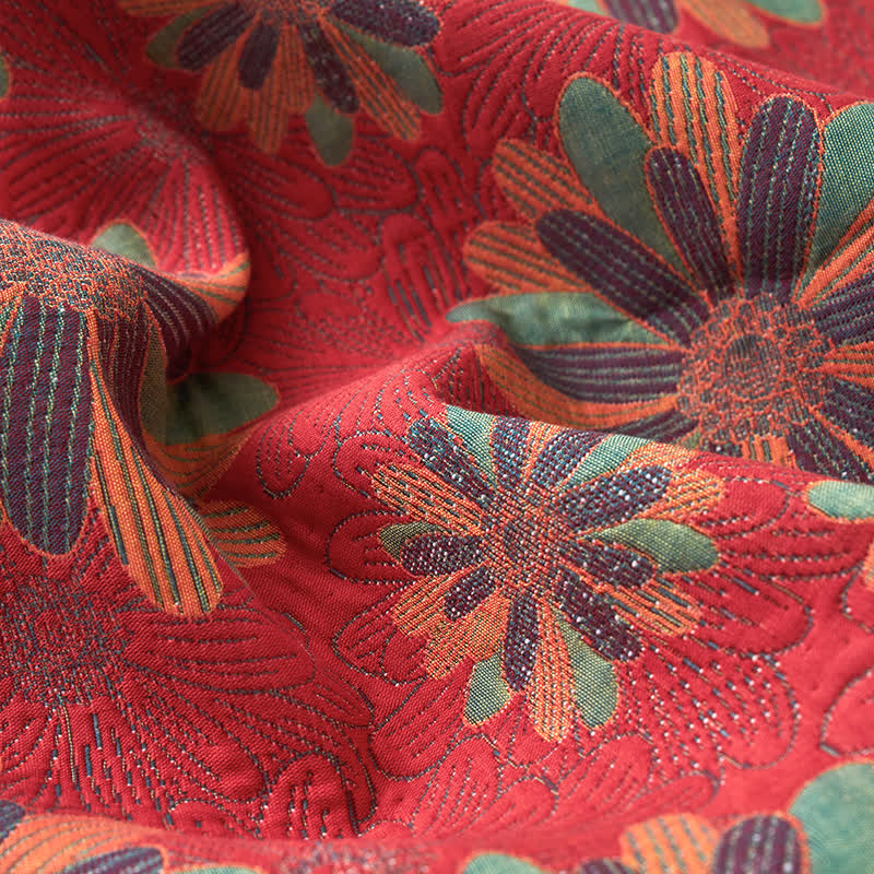 Couverture jacquard teinte en fil en gaze de coton fleurie
