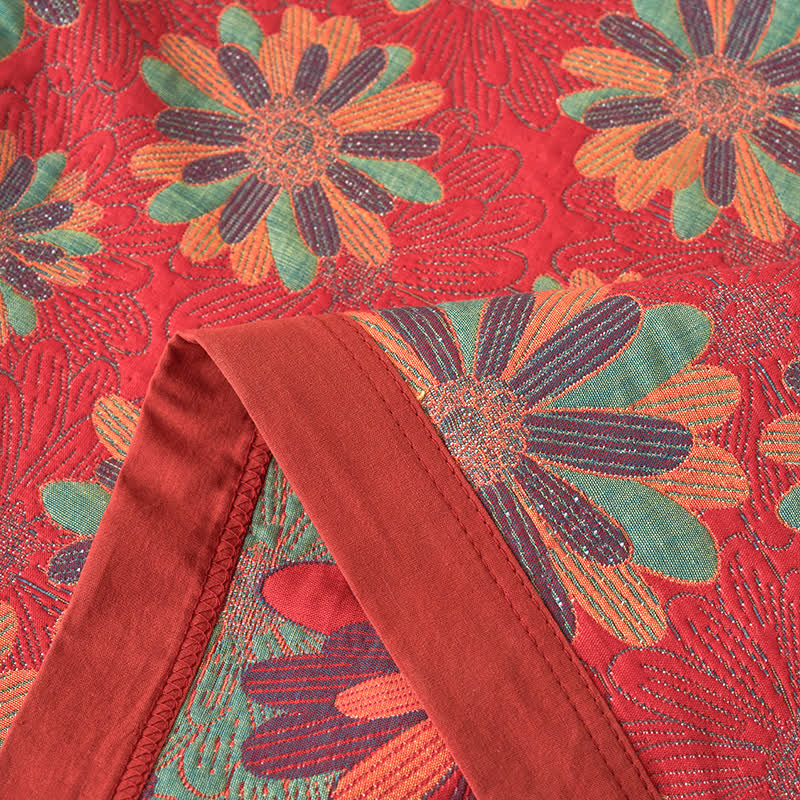 Couverture jacquard teinte en fil en gaze de coton fleurie