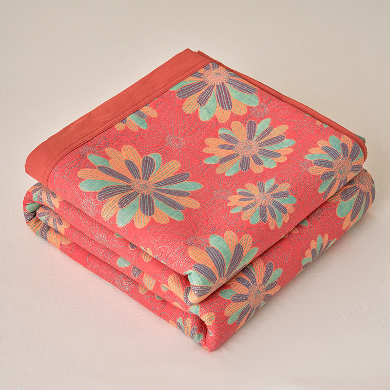 Couverture jacquard teinte en fil en gaze de coton fleurie