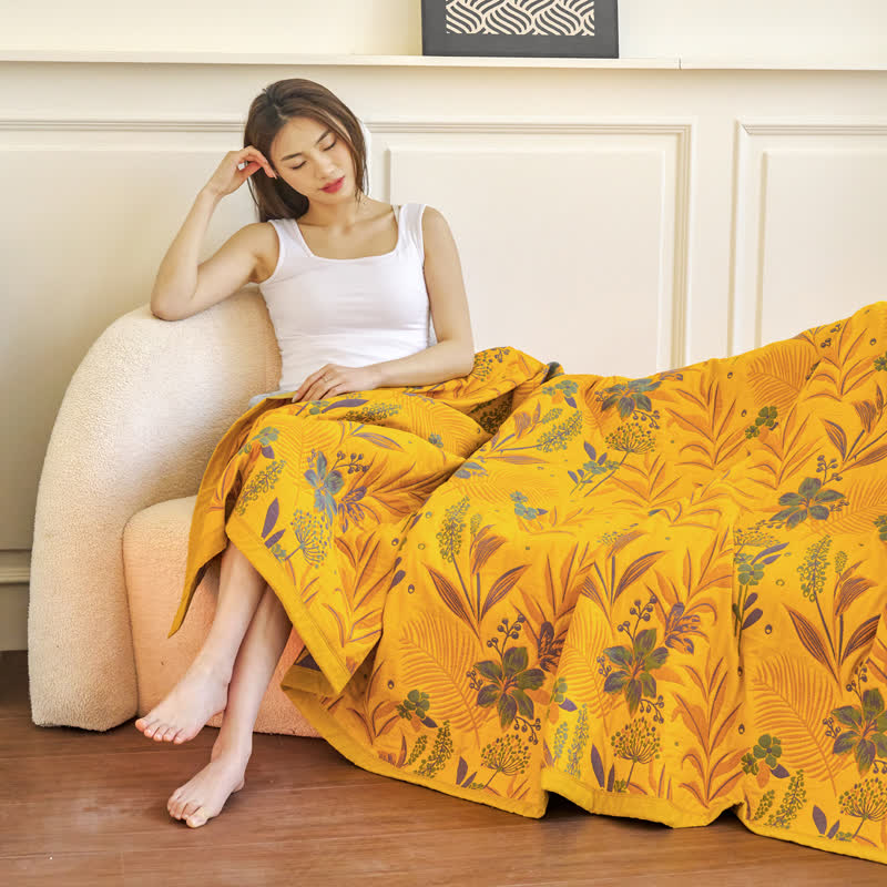 Couverture confortable à trois couches en gaze de coton à motif floral