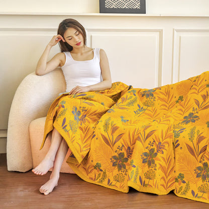 Couverture confortable à trois couches en gaze de coton à motif floral