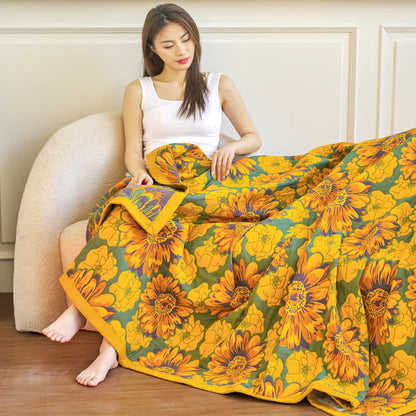 Couverture réversible en gaze de coton à motif floral