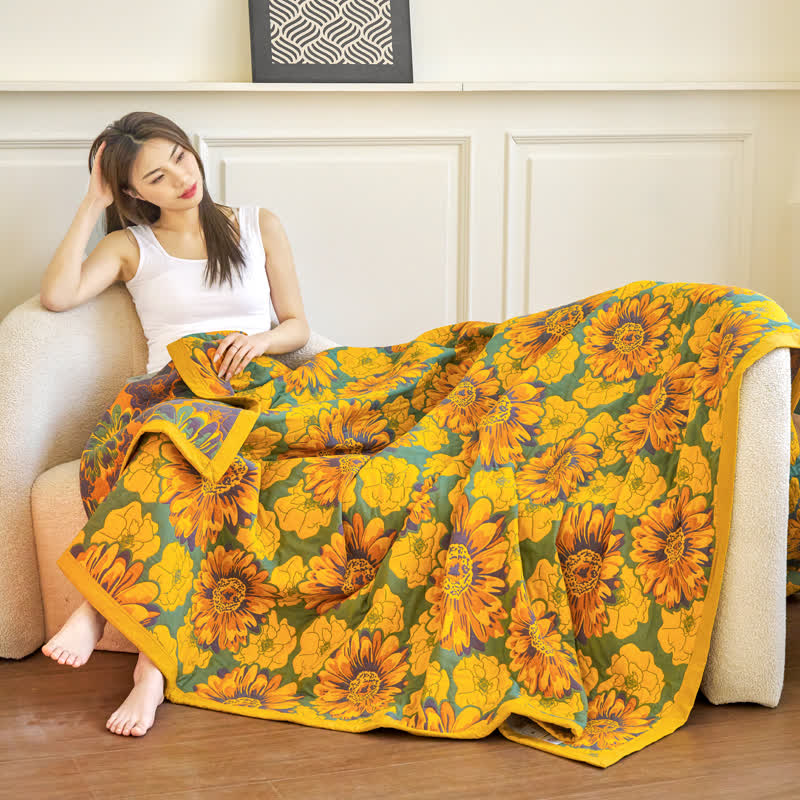 Couverture réversible en gaze de coton à motif floral