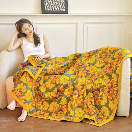 Couverture réversible en gaze de coton à motif floral