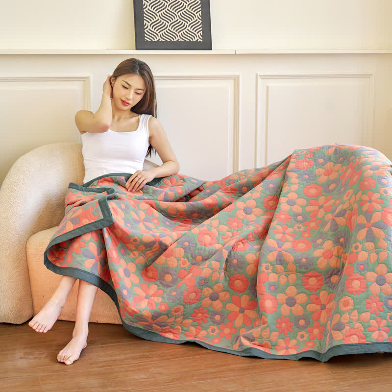 Couverture rafraîchissante, confortable et douce en gaze de coton à motif floral