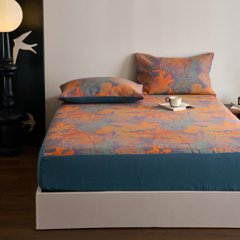 Drap-housse en gaze de coton à trois couches de style tropical