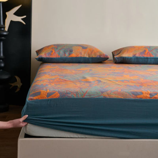 Drap-housse en gaze de coton à trois couches de style tropical