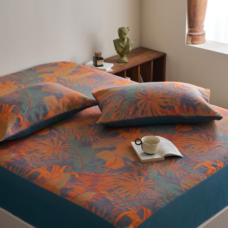 Drap-housse en gaze de coton à trois couches de style tropical