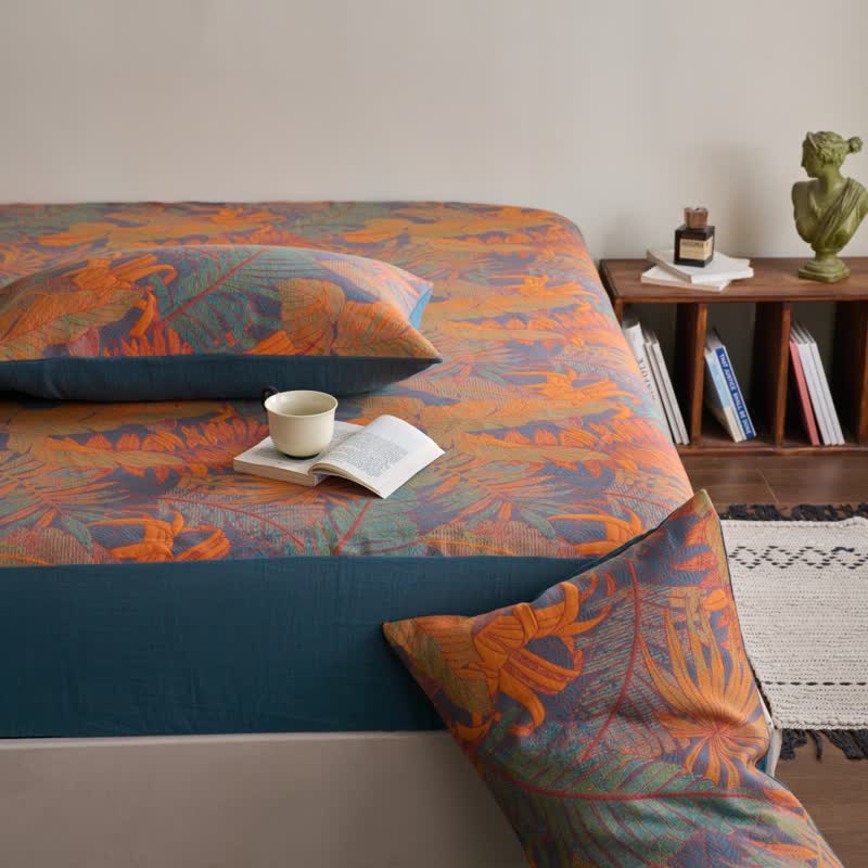 Drap-housse en gaze de coton à trois couches de style tropical