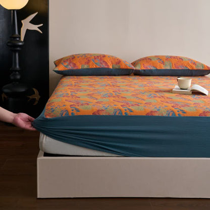 Drap-housse respirant en gaze de coton jacquard teint en fil
