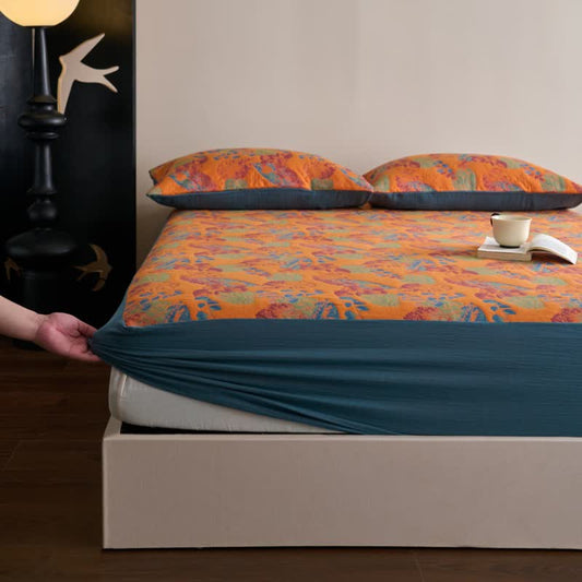 Drap-housse respirant en gaze de coton jacquard teint en fil