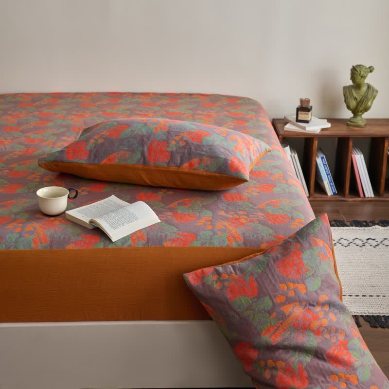 Drap-housse teint en fil en gaze de coton douce de style vintage