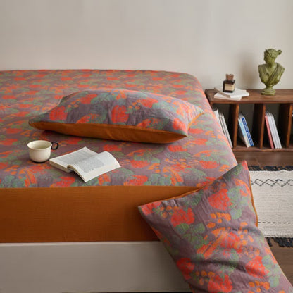 Drap-housse teint en fil en gaze de coton douce de style vintage