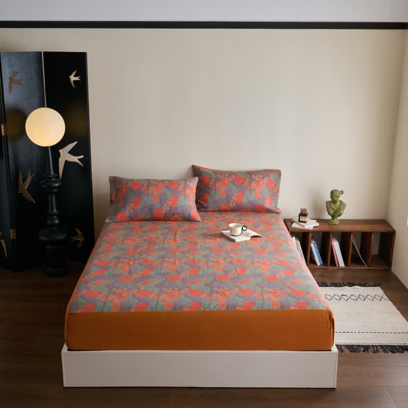 Drap-housse teint en fil en gaze de coton douce de style vintage