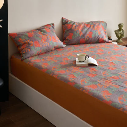 Drap-housse teint en fil en gaze de coton douce de style vintage