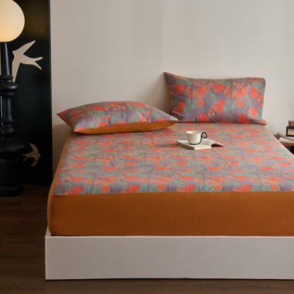 Drap-housse teint en fil en gaze de coton douce de style vintage