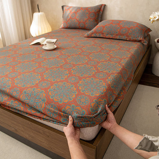 Drap-housse doux en gaze de coton jacquard de style rétro