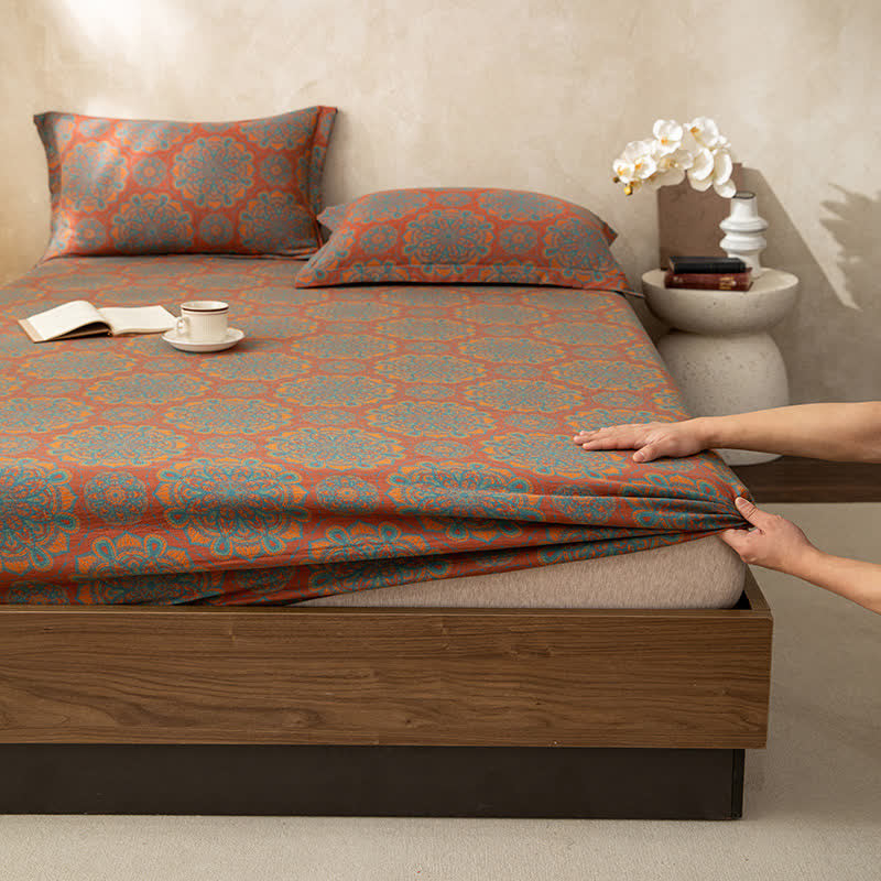 Drap-housse doux en gaze de coton jacquard de style rétro