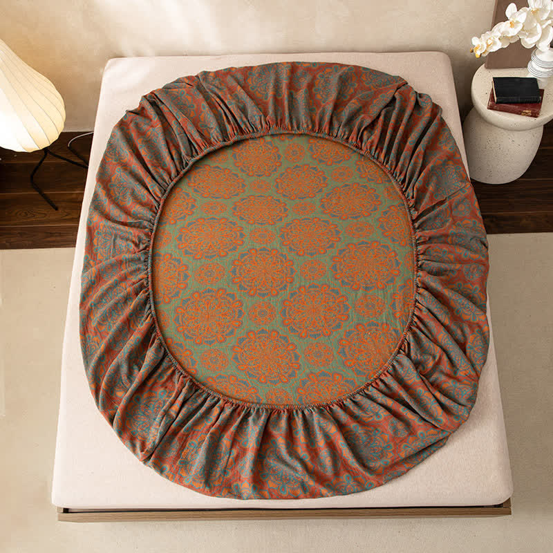 Drap-housse doux en gaze de coton jacquard de style rétro