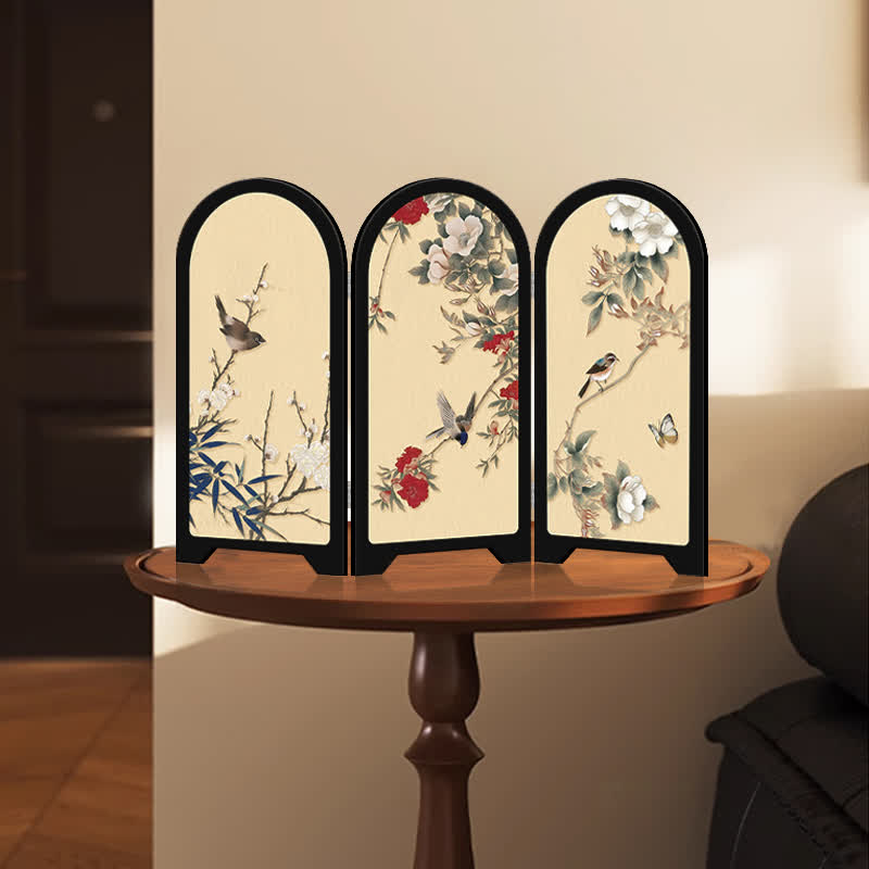 Ornement de bureau décoratif pliable avec oiseau fleuri
