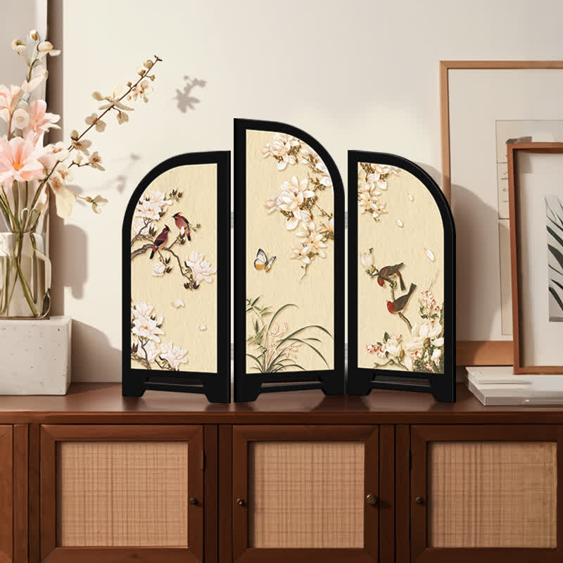 Ornement de bureau décoratif pliable avec oiseau fleuri