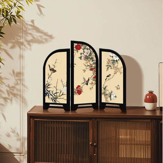 Ornement de bureau décoratif pliable avec oiseau fleuri
