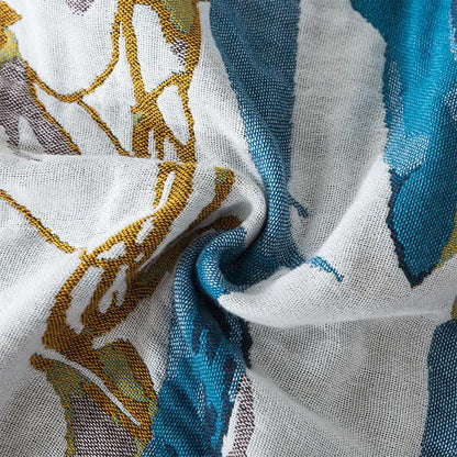 Couverture confortable en gaze de coton jacquard avec motif paon