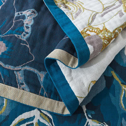Couverture confortable en gaze de coton jacquard avec motif paon