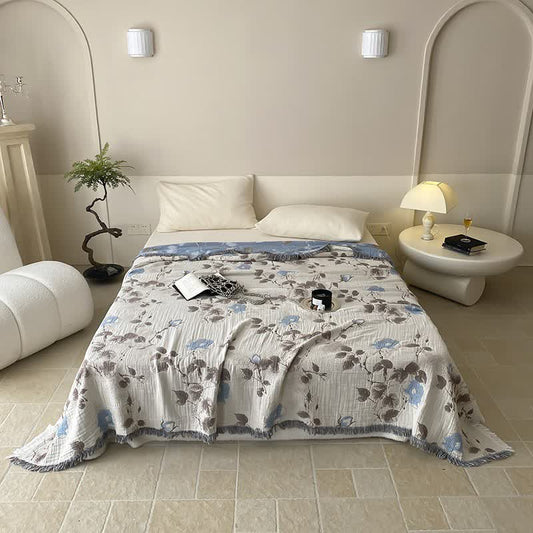 Couette confortable en gaze de coton à quatre couches avec pompon
