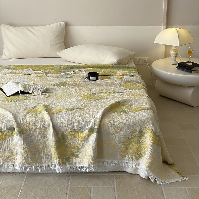 Couette réversible en gaze de coton country avec pompons