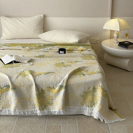 Couette réversible en gaze de coton country avec pompons