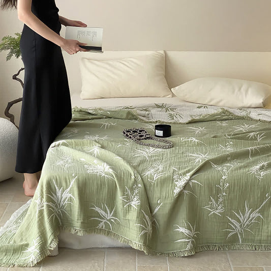 Couette réversible en gaze de coton jacquard façon bambou