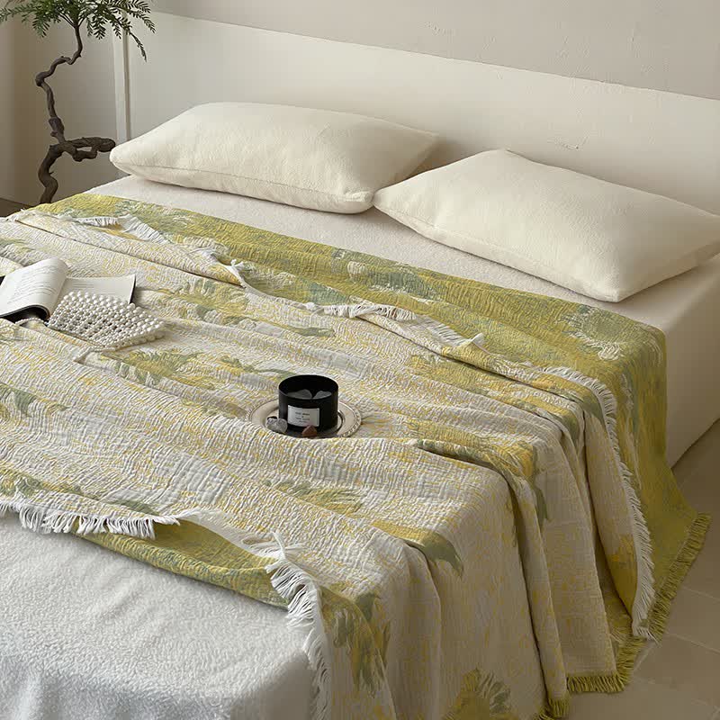 Couette réversible en gaze de coton country avec pompons