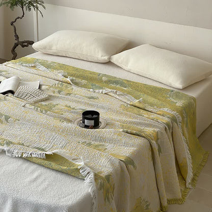 Couette réversible en gaze de coton country avec pompons