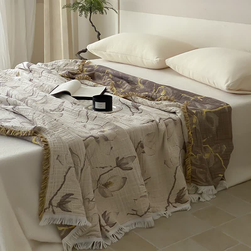 Couverture de canapé rétro en gaze de coton avec pompons