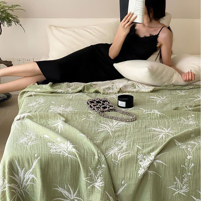 Couette réversible en gaze de coton jacquard façon bambou