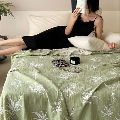 Couette réversible en gaze de coton jacquard façon bambou