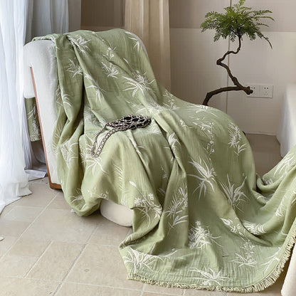 Couette réversible en gaze de coton jacquard façon bambou