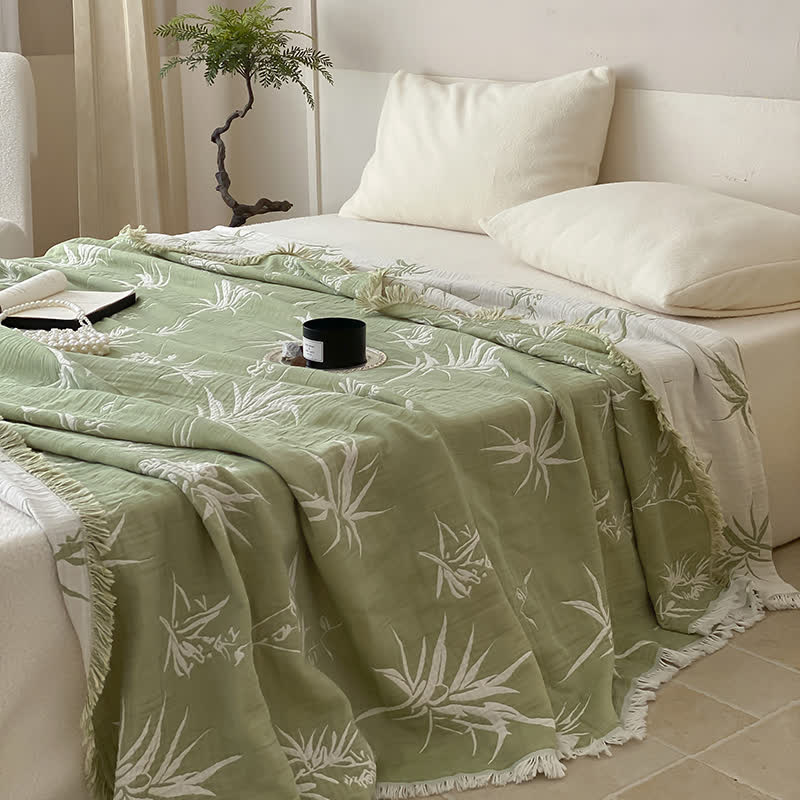 Couette réversible en gaze de coton jacquard façon bambou