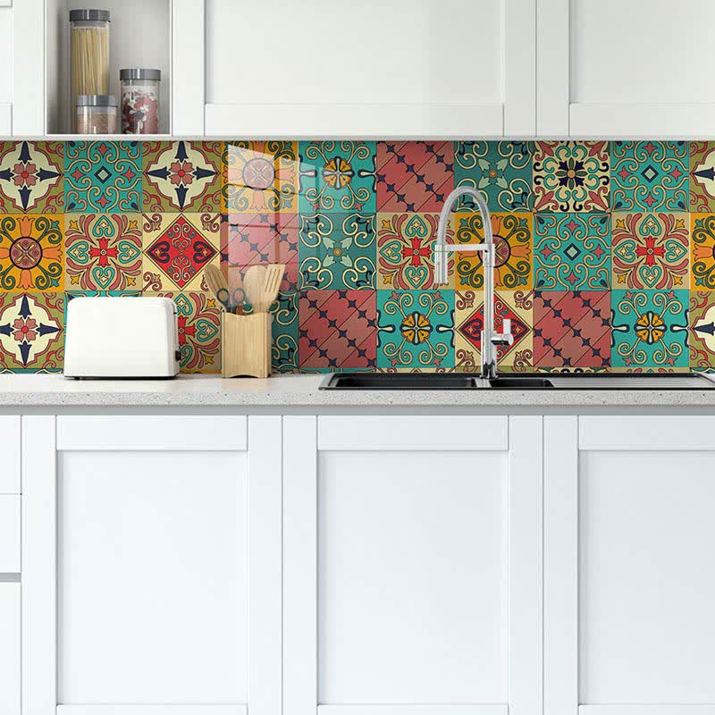 Autocollant de carrelage amovible marocain coloré pour dosseret de cuisine