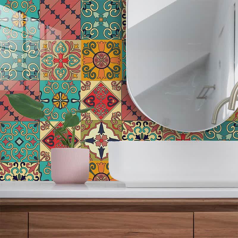 Autocollant de carrelage amovible marocain coloré pour dosseret de cuisine