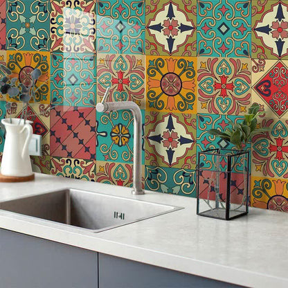 Autocollant de carrelage amovible marocain coloré pour dosseret de cuisine
