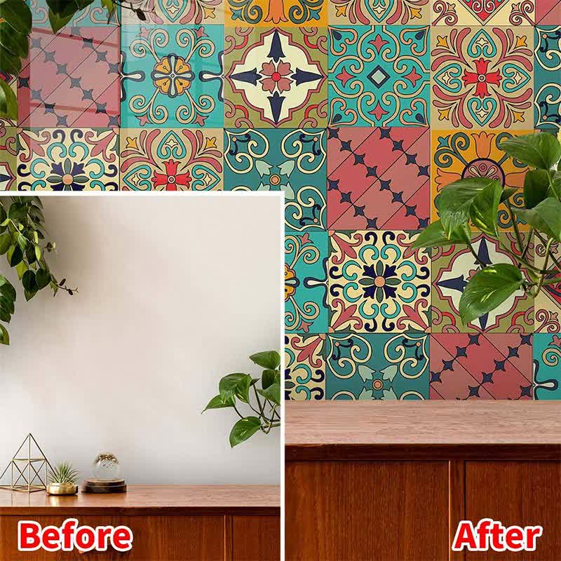 Autocollant de carrelage amovible marocain coloré pour dosseret de cuisine