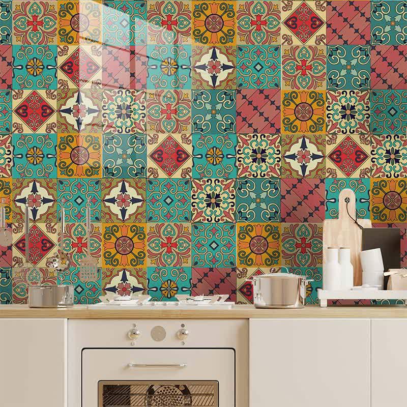 Autocollant de carrelage amovible marocain coloré pour dosseret de cuisine