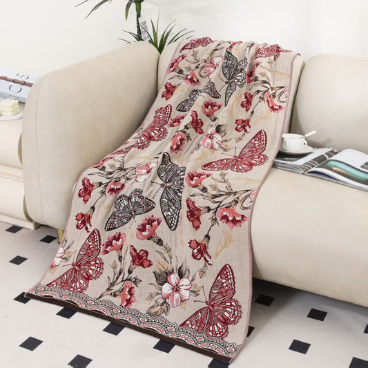 Serviette de bain en gaze de coton respirante avec motif floral et papillon