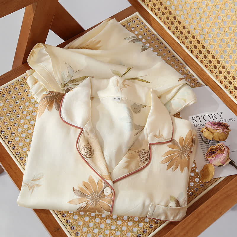 Ensemble pyjama décontracté et doux en satin pastel