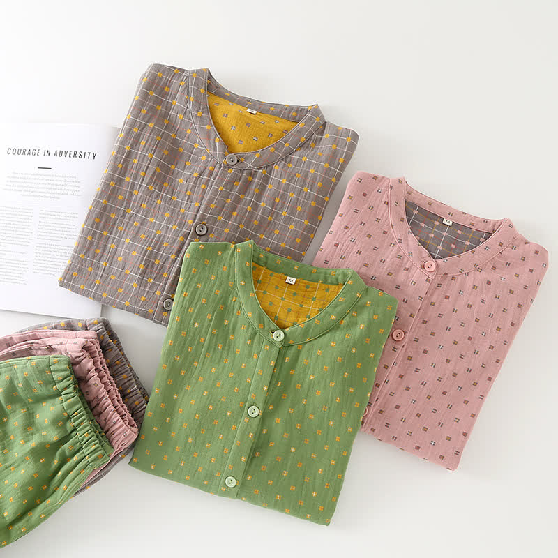 Ensemble pyjama en gaze de coton doux avec patte de boutonnage